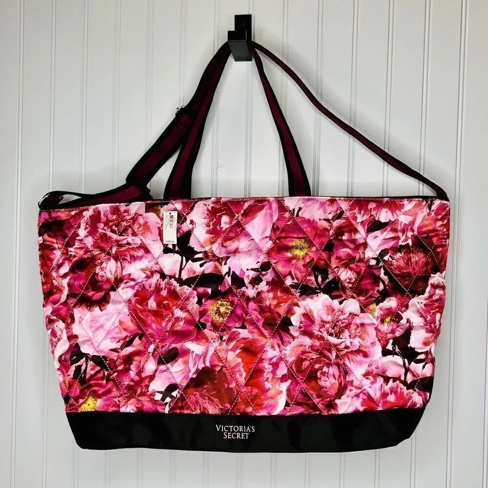 Victoria Secret Floral Tote Rose Flowers Weekender Bag Limited Edition NWT $78